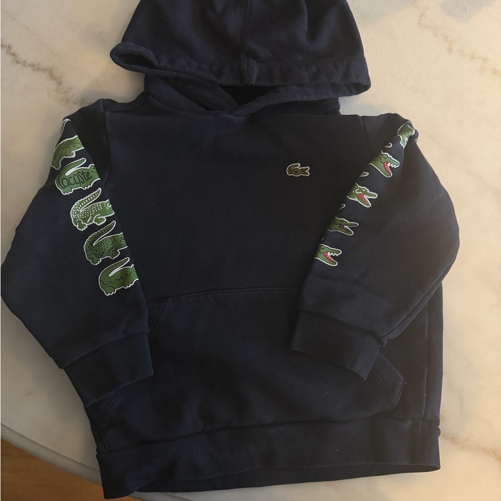 Lacoste Kids Dark Blue Hoodie with Crocodile Sleeve Design